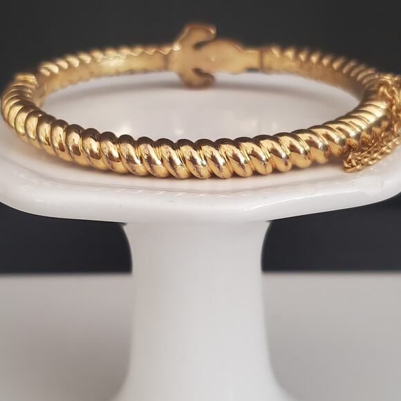 Coach Hinged Bangle with Pave Crystal Anchor Braided Gold Tone Safety Clasp - Picture 10 of 12